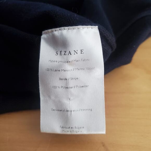 Sézane Jacob Jumper Sweater Navy Blue Merino Wool High Neck Buttons Size Small - Picture 10 of 11